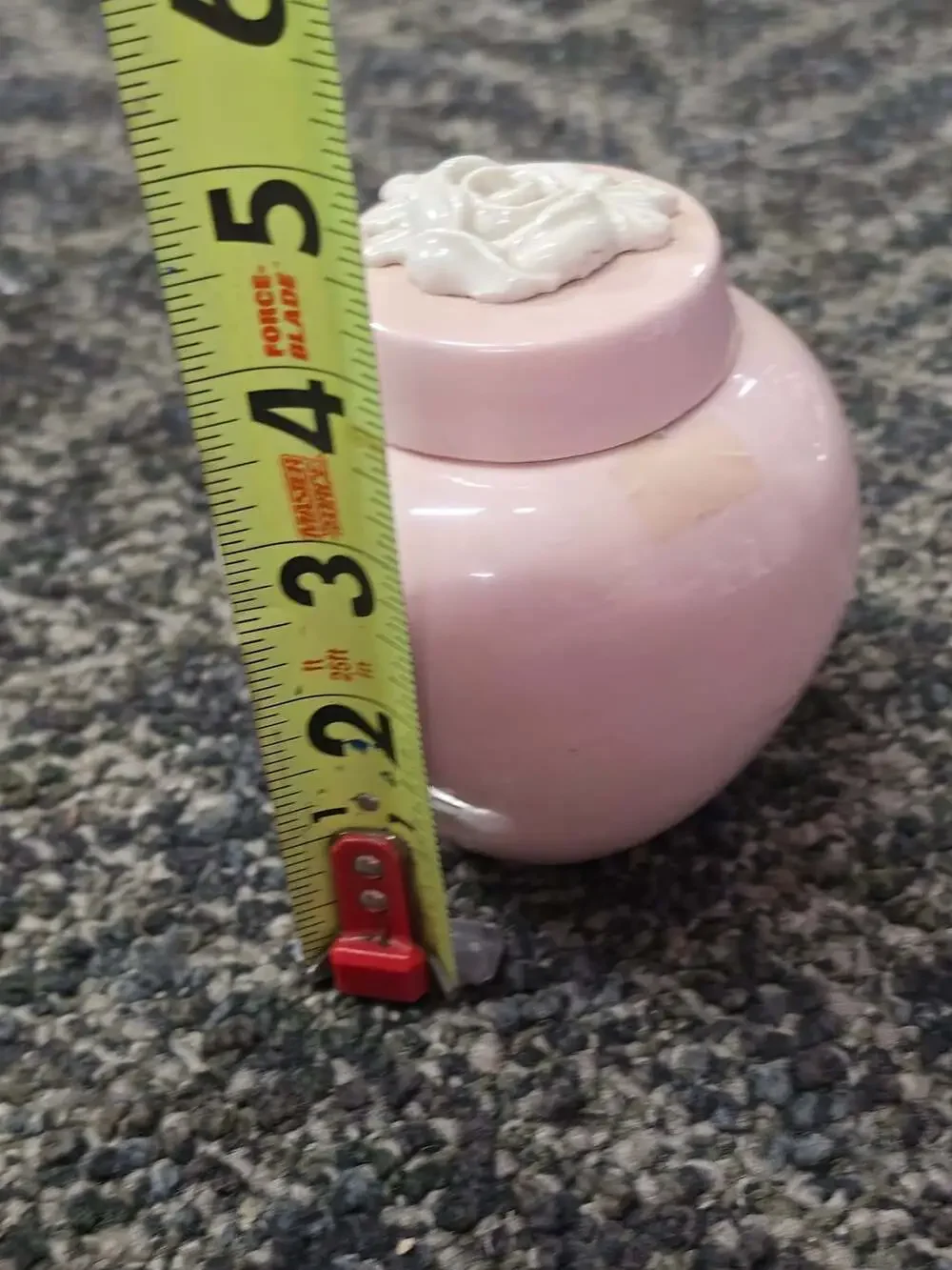 Vintage Pink Ceramic Ginger Jar With White Rose Lid